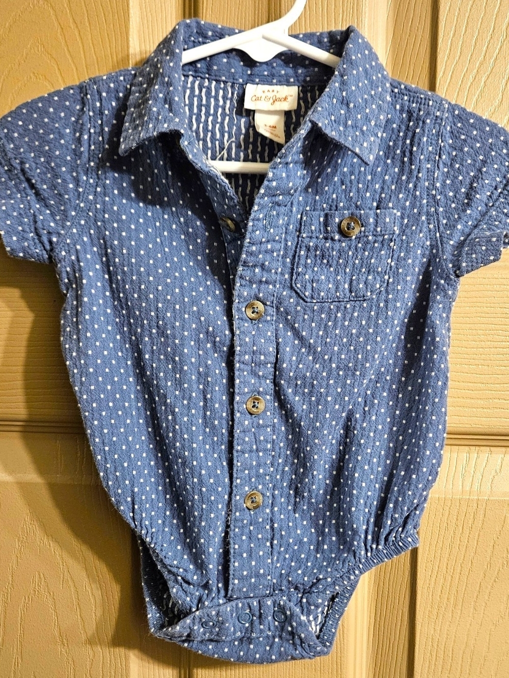 Cat & Jack Blue Dot Short Sleeve Button-Front Bodysuit